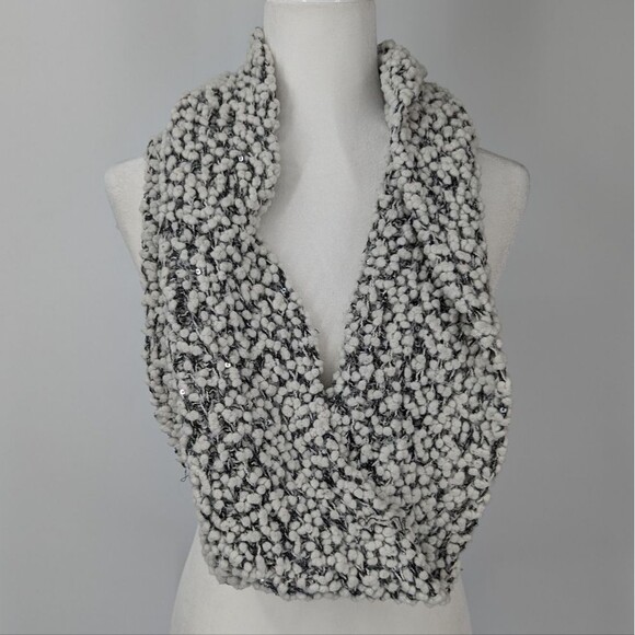 Maurice's Women's White and Black and Silver Sequin Textured Infinity Scarf OS - Picture 2 of 4